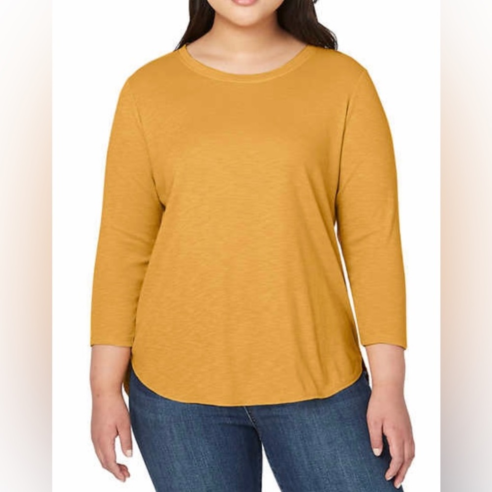 Kirkland Signature Ladies' Mustard Yellow Slub Tee Shirt (3/4 Sleeve)